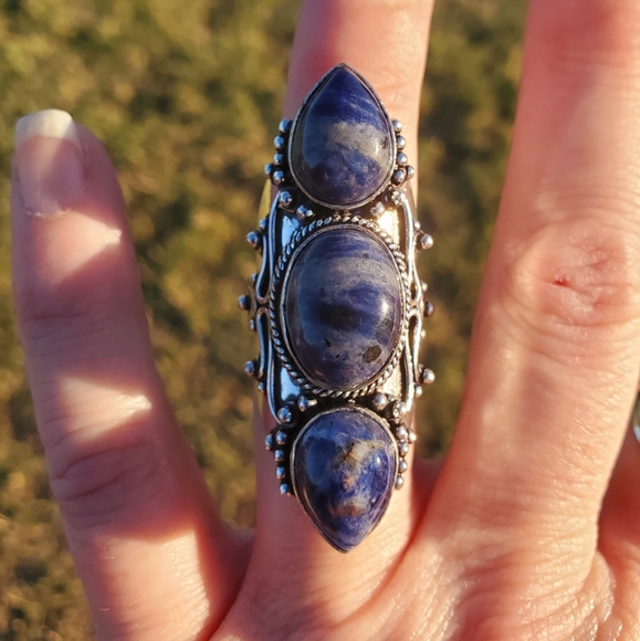New Oversized Sodalite 925 Silver Statement Ring. - Picture 4 of 16